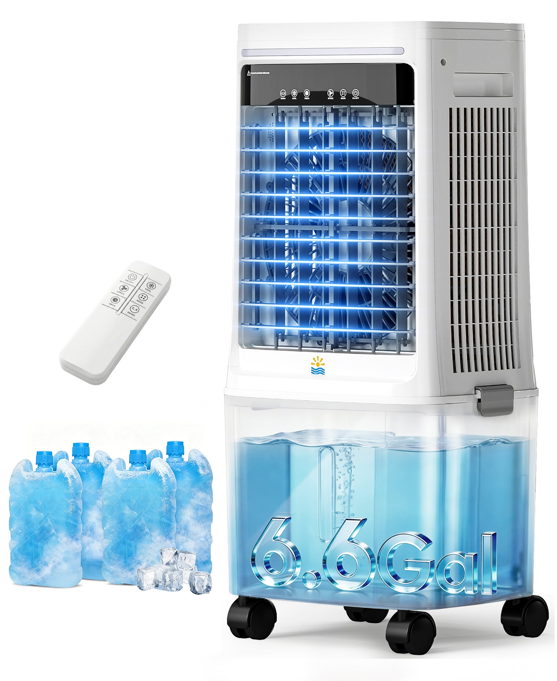 Flamemore Upgraded 1800CFM Evaporative Air Cooler Fan Humidifier with 6.6 gal Tank & 4 Ice Packs, Portable Swamp Cooler for Indoor/Outdoor