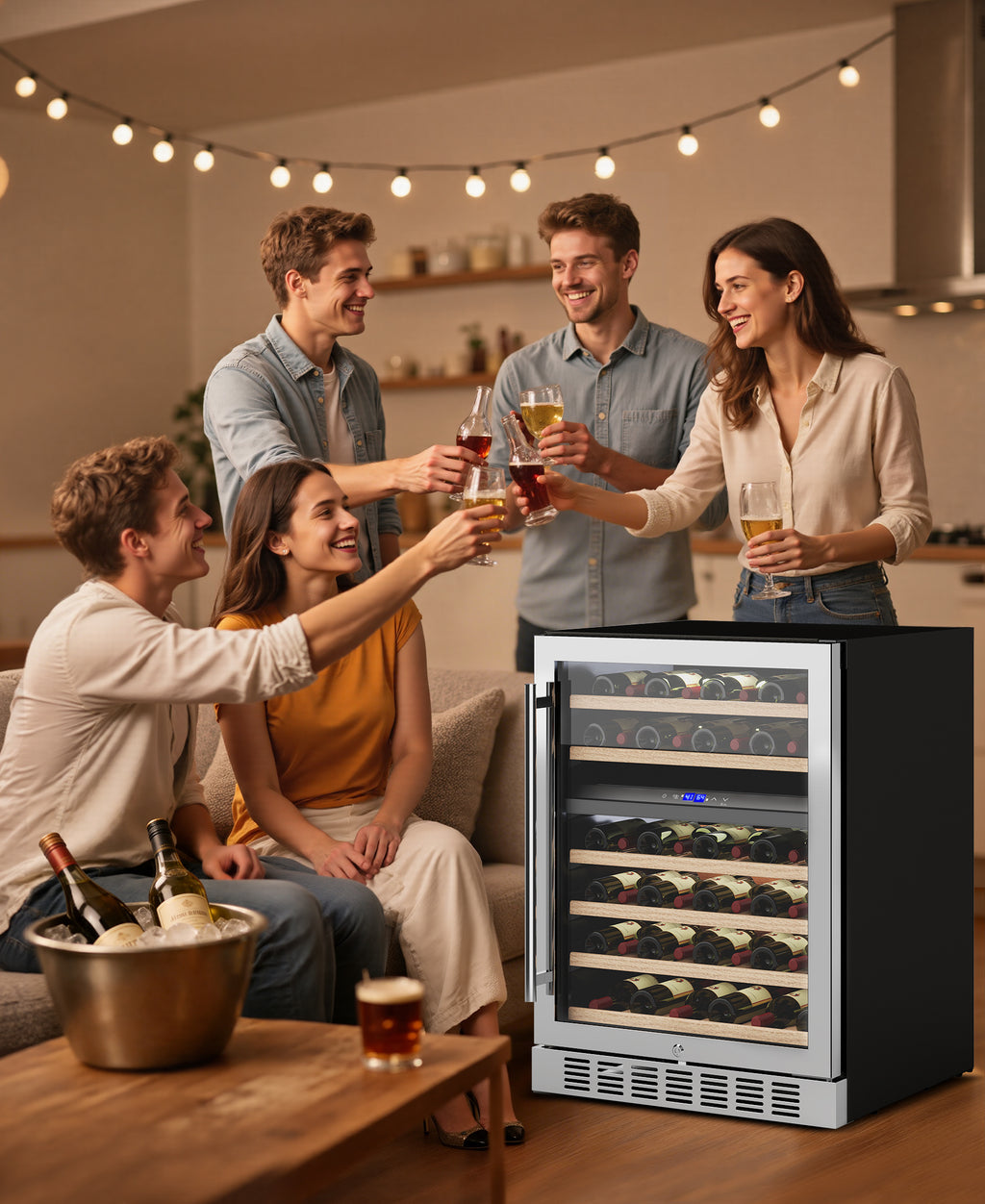 Flamemore 24" Dual Zone Wine Fridge - 46 Bottle Capacity, 41–64°F, Under-Counter/Freestanding Wine Cooler Refrigerator for for Home, Bar