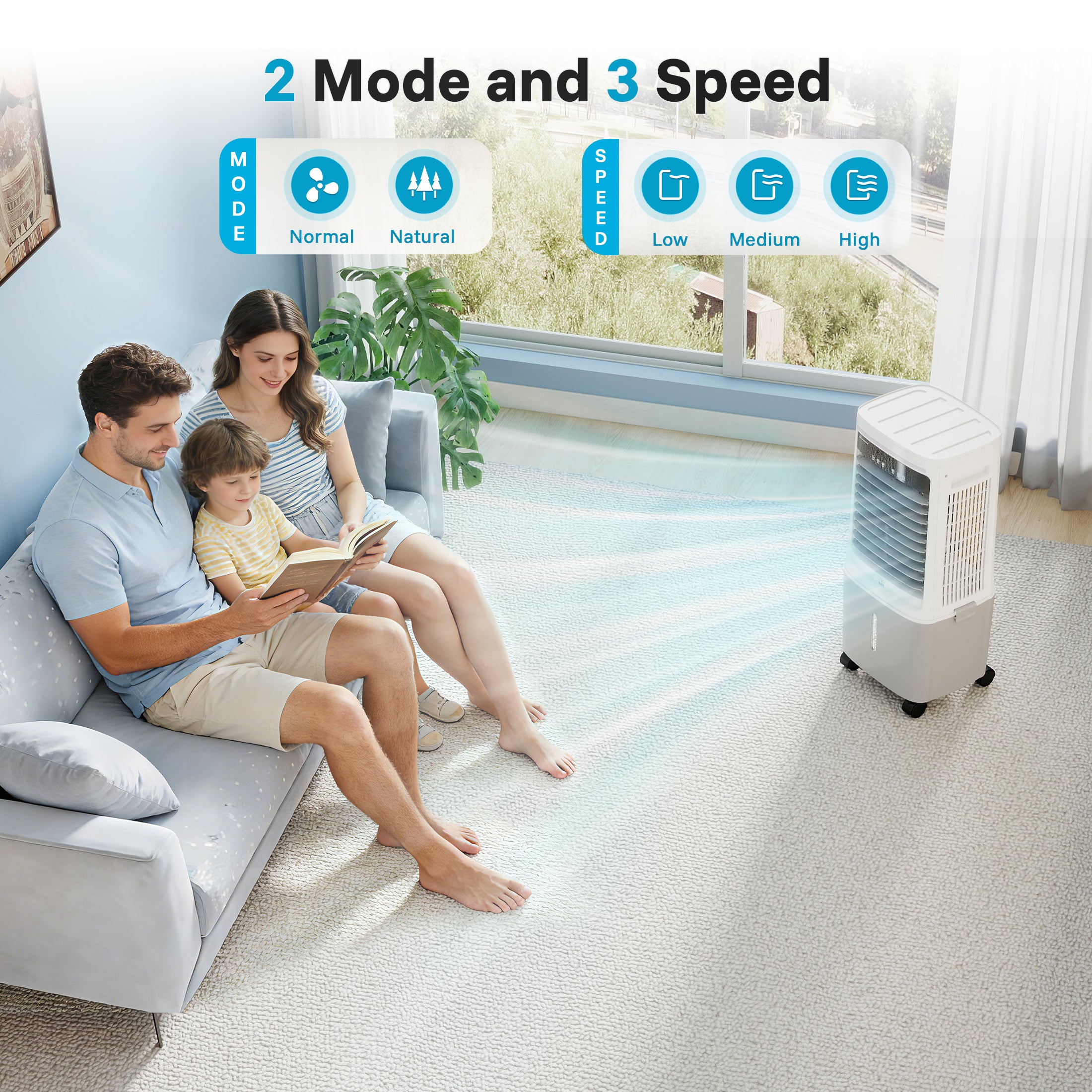 Flamemore Upgraded 1800CFM Evaporative Air Cooler Fan Humidifier with 6.6 gal Tank & 4 Ice Packs, Portable Swamp Cooler for Indoor/Outdoor