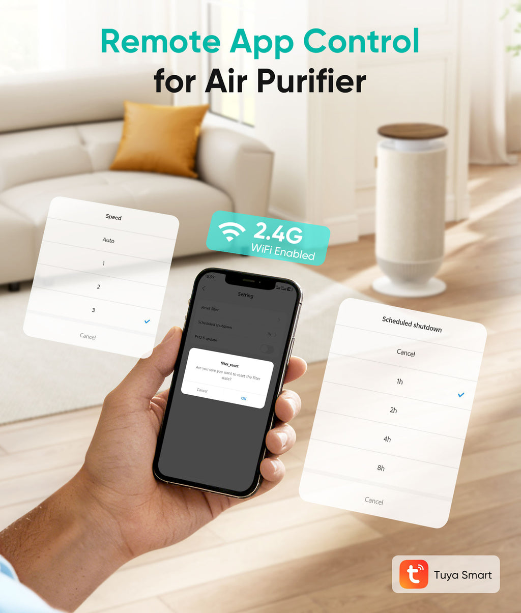 Flamemore HEPA Air Purifier for Home Large Room, Dual H11 and H13 HEPA Filtration, Air Cleaner with 360° Air Intake, WiFi PM2.5 Monitor, 275 CFM CADR, Magnetic Easy-Access Cover, Gray