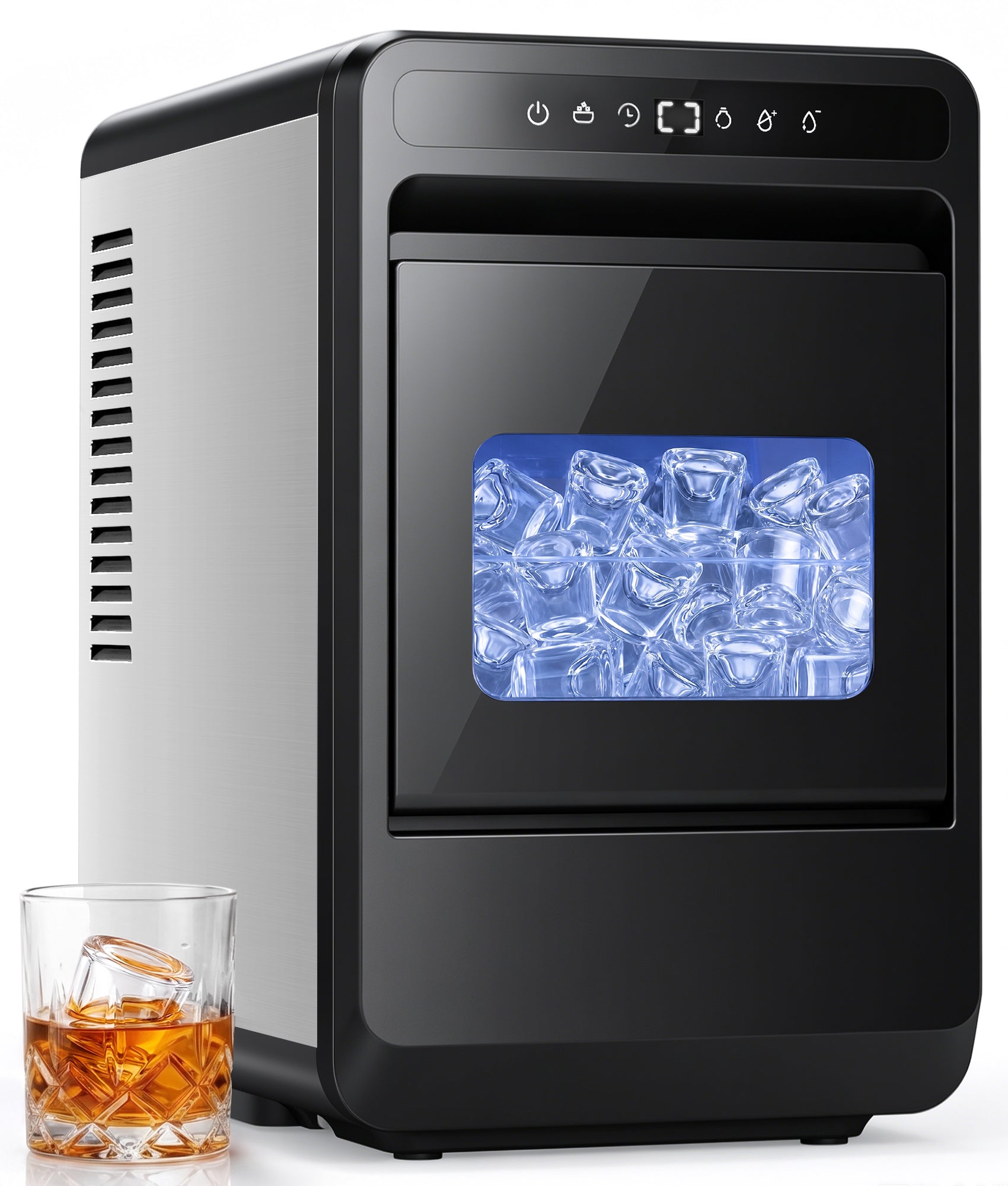 Flamemore Clear Ice Cube Maker, 8 Crystal Clear 1.2" Large Jelly Ice Cubes in 20 Mins, Slow-Melting, 24H Timer, Self-Cleaning, for Home Whiskey, Cocktails & Bourbon