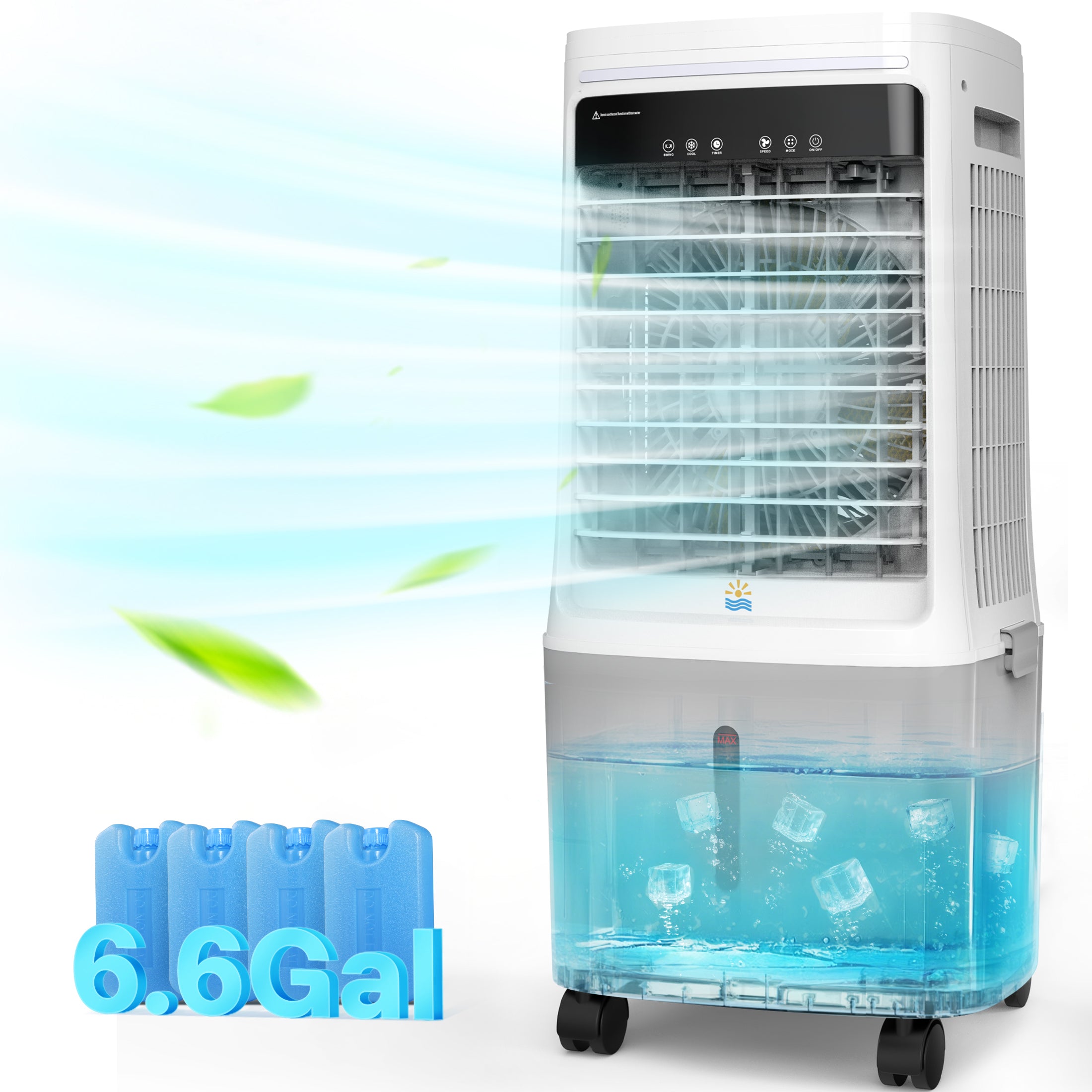 Flamemore Upgraded 1800CFM Evaporative Air Cooler Fan Humidifier with 6.6 gal Tank & 4 Ice Packs, Portable Swamp Cooler for Indoor/Outdoor