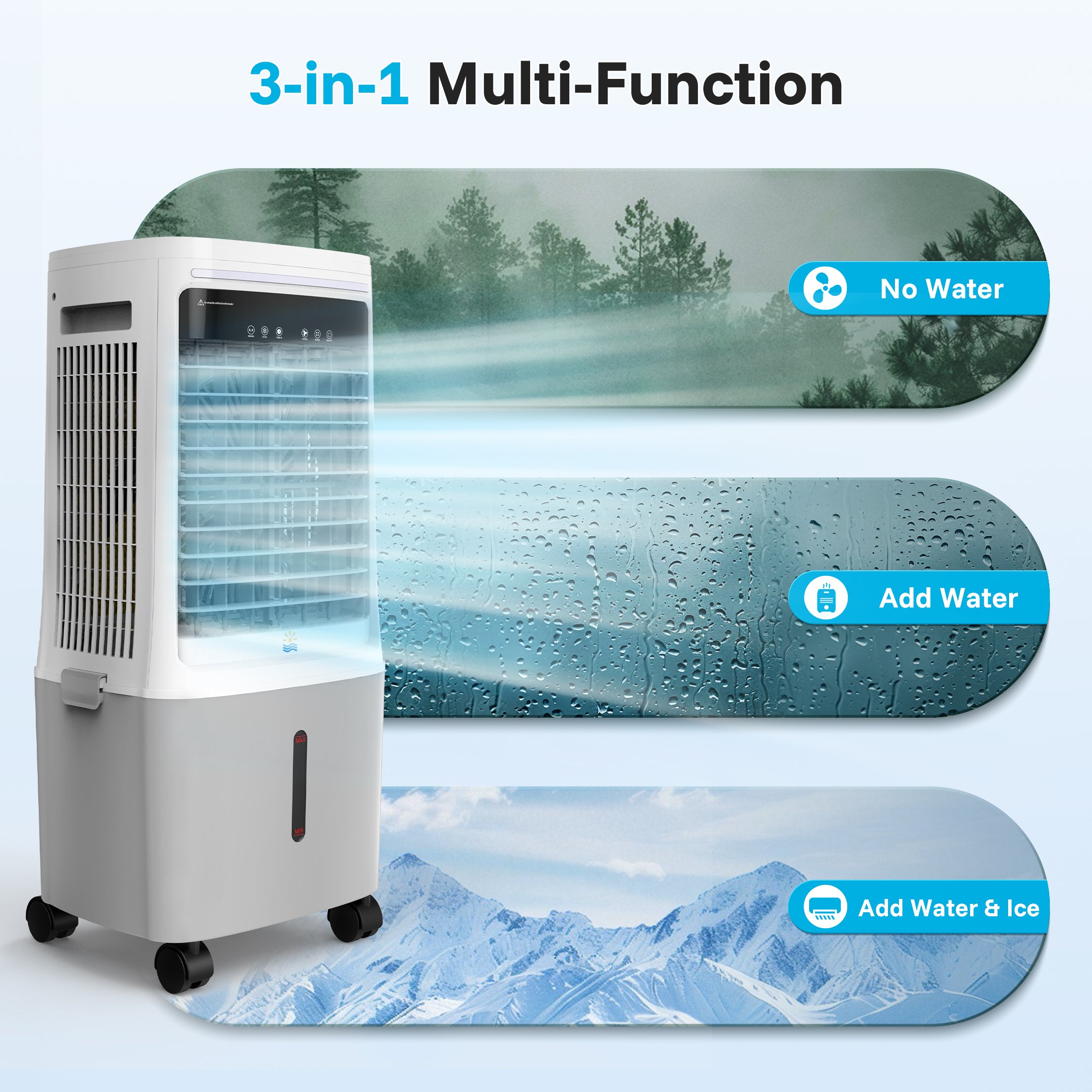 Flamemore Upgraded 1800CFM Evaporative Air Cooler Fan Humidifier with 6.6 gal Tank & 4 Ice Packs, Portable Swamp Cooler for Indoor/Outdoor