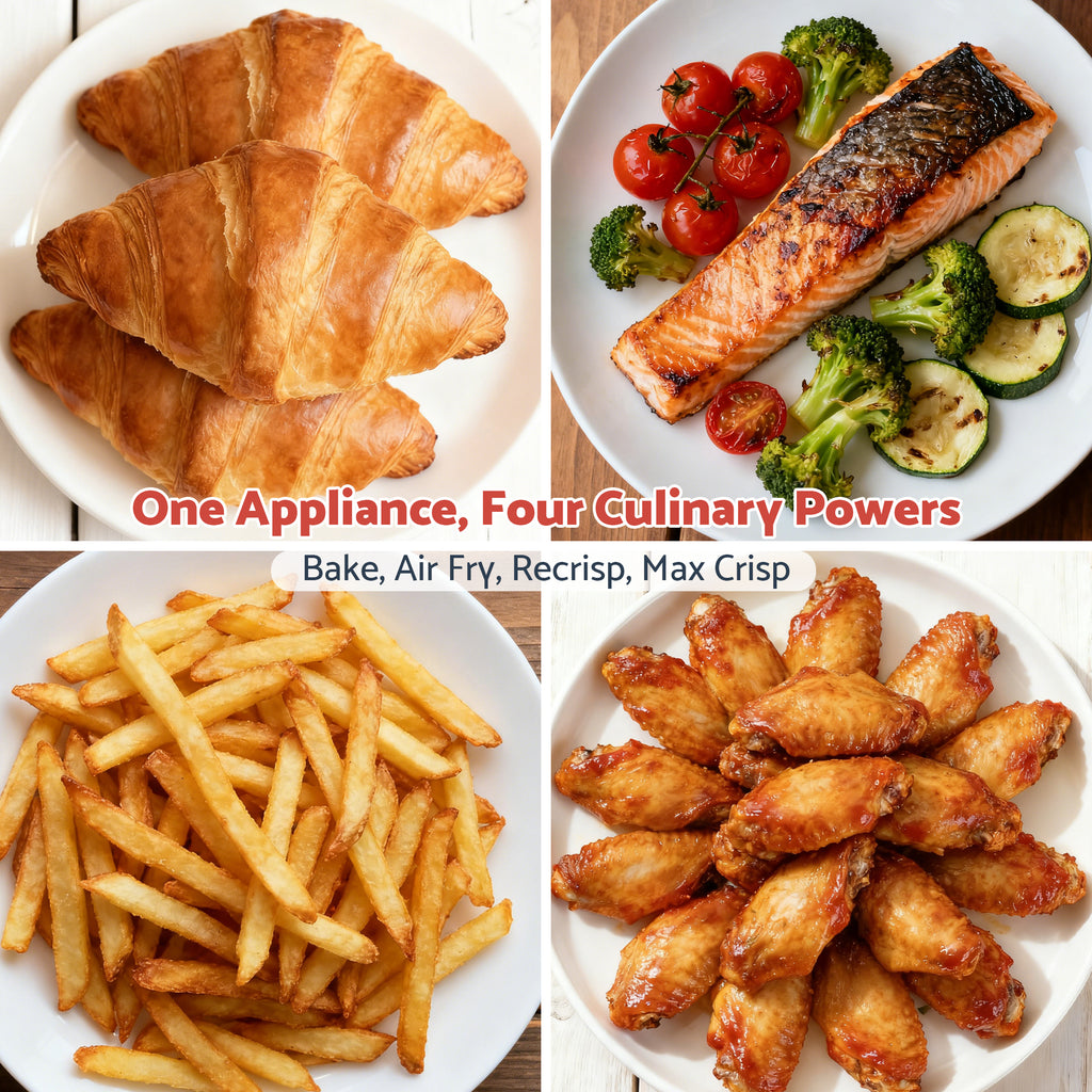 Flamemore Crispi Air Fryer with 4 Presets, Non Toxic Glass, Portable 4 QT & 6 Cup Glass Containers with Lids, Dishwasher Safe, Dark Gray