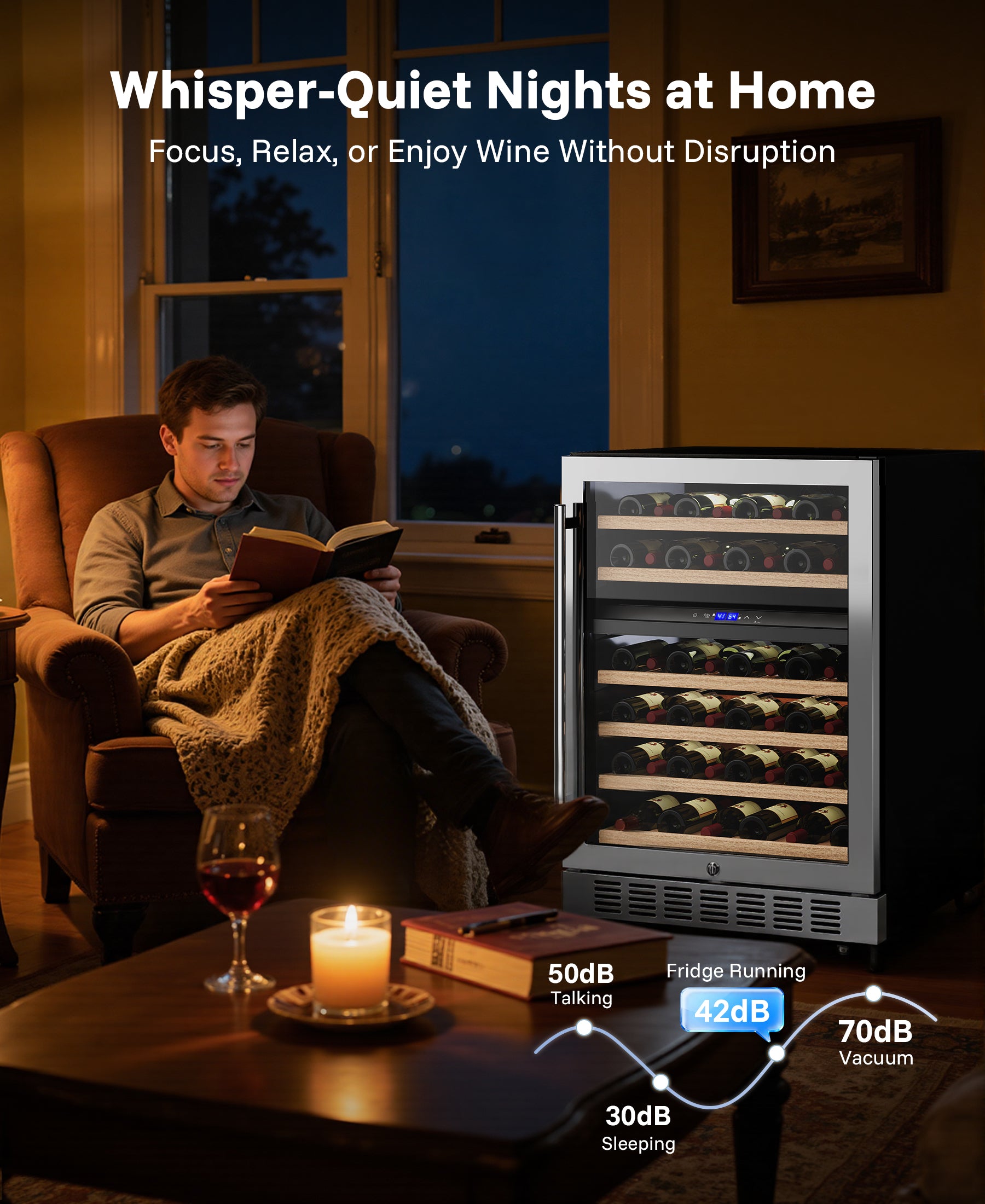 Flamemore 24" Dual Zone Wine Fridge - 46 Bottle Capacity, 41–64°F, Under-Counter/Freestanding Wine Cooler Refrigerator for for Home, Bar
