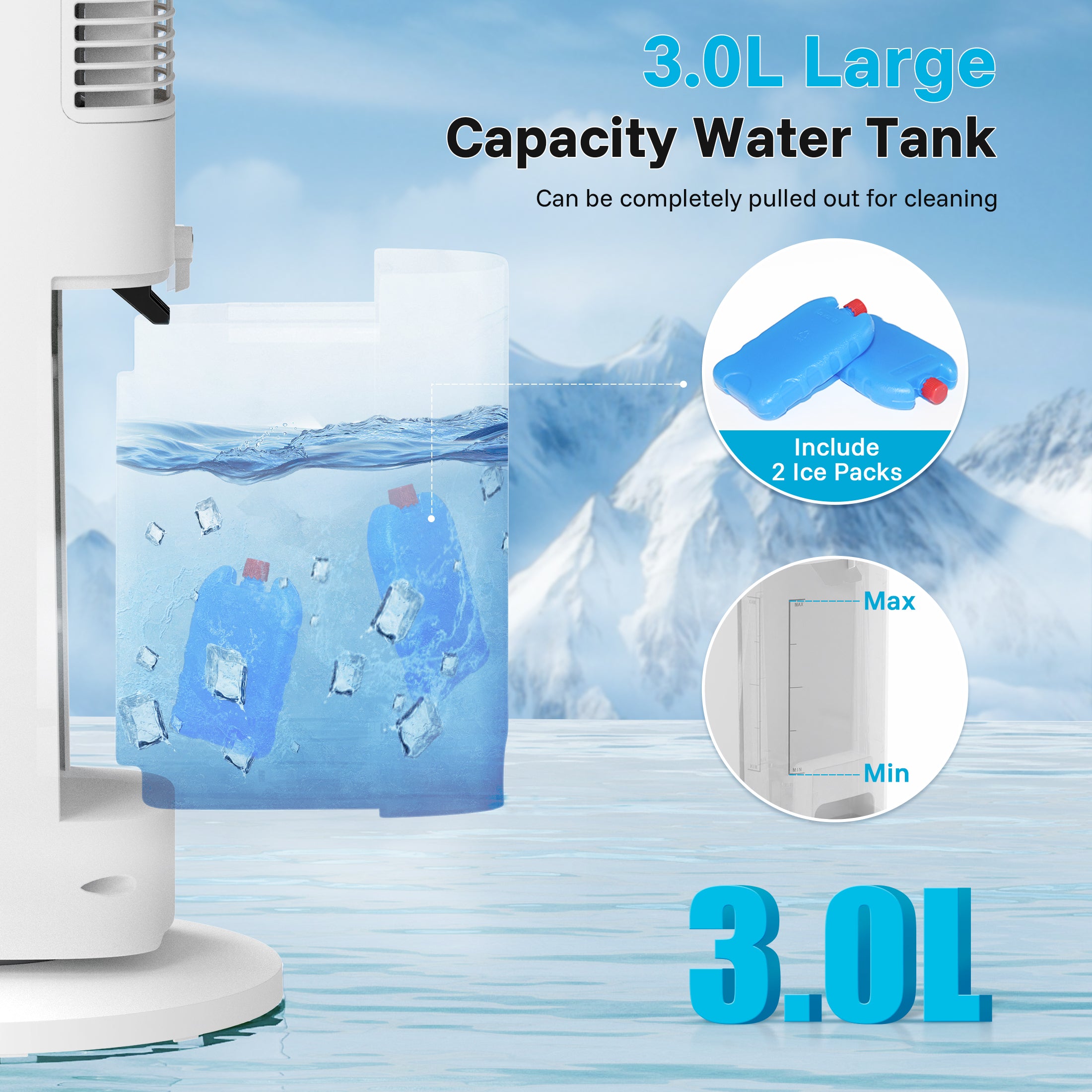Flamemore Evaporative Air Cooler Portable Air Conditioners, 3-in-1 Oscillating Tower Cooler Fan&Humidify, White&Gray