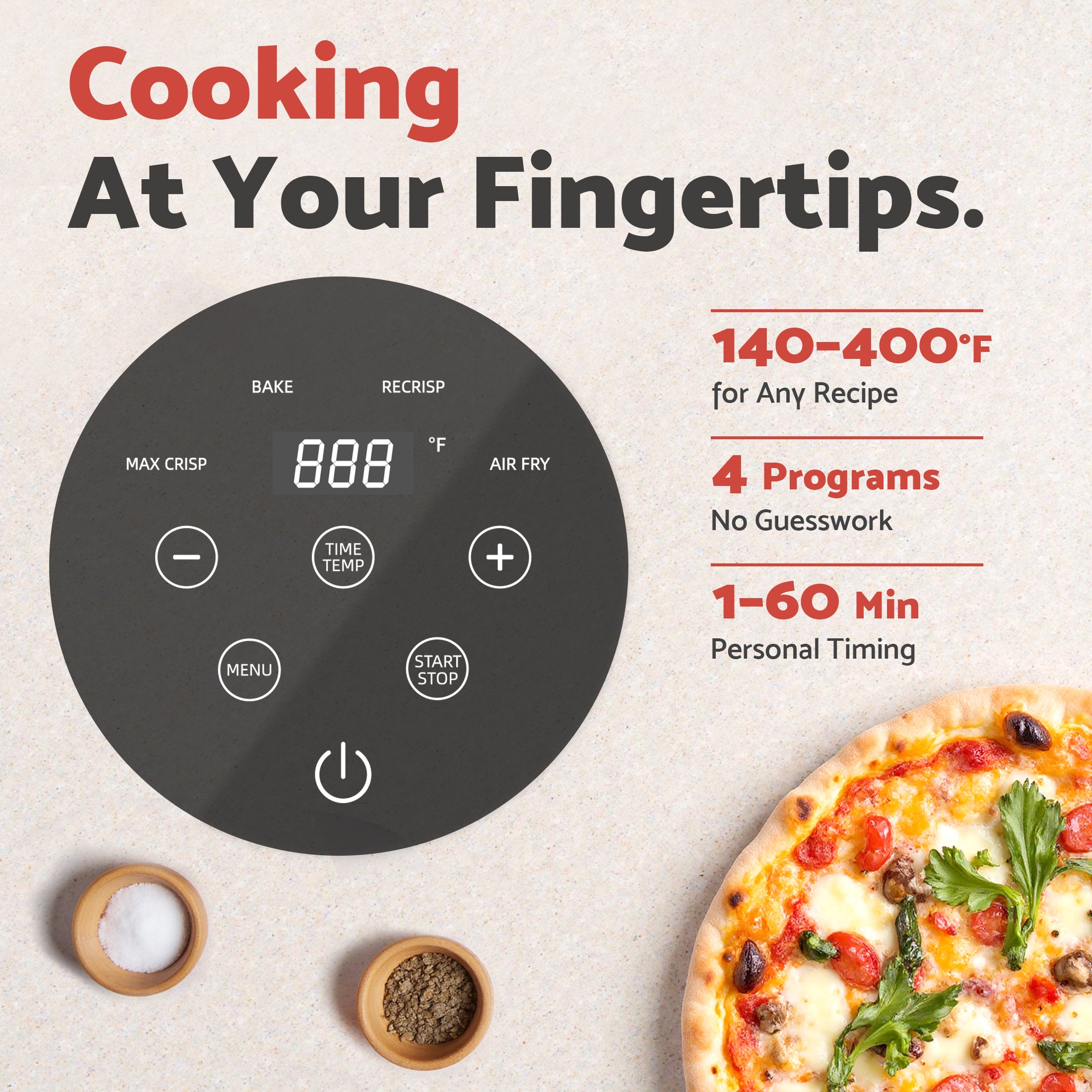 Flamemore Crispi Air Fryer with 4 Presets, Non Toxic Glass, Portable 4 QT & 6 Cup Glass Containers with Lids, Dishwasher Safe, Dark Gray