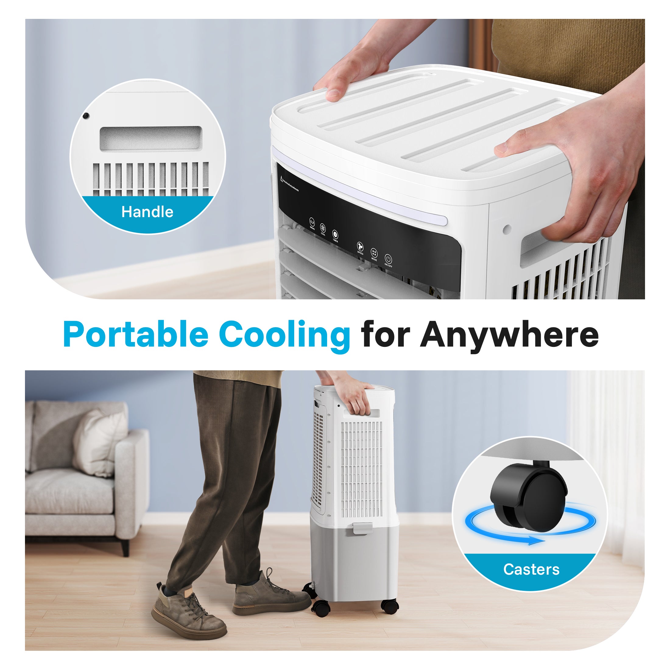 Flamemore Upgraded 1800CFM Evaporative Air Cooler Fan Humidifier with 6.6 gal Tank & 4 Ice Packs, Portable Swamp Cooler for Indoor/Outdoor
