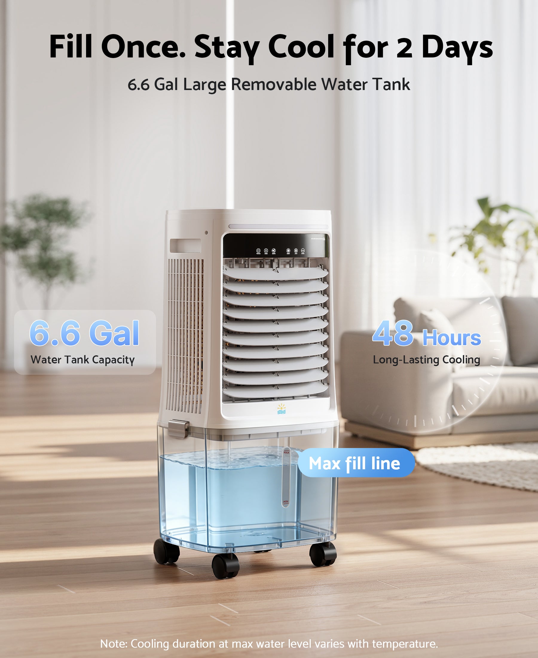 Flamemore Upgraded 1800CFM Evaporative Air Cooler Fan Humidifier with 6.6 gal Tank & 4 Ice Packs, Portable Swamp Cooler for Indoor/Outdoor