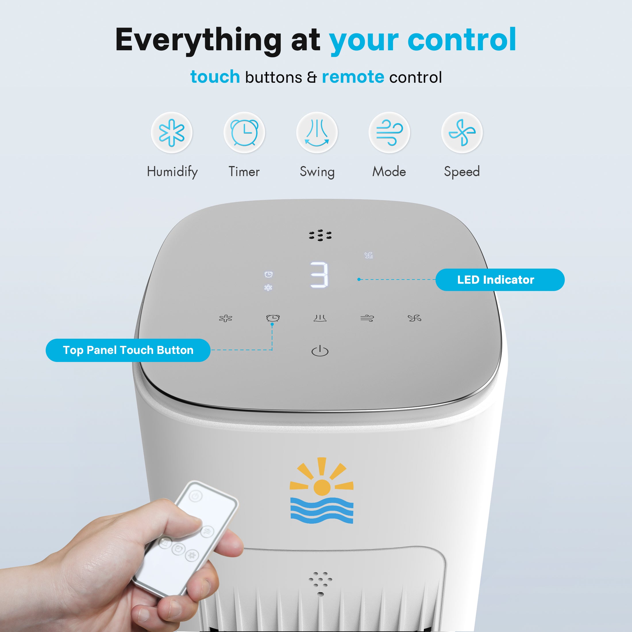 Flamemore Evaporative Air Cooler Portable Air Conditioners, 3-in-1 Oscillating Tower Cooler Fan&Humidify, White&Gray