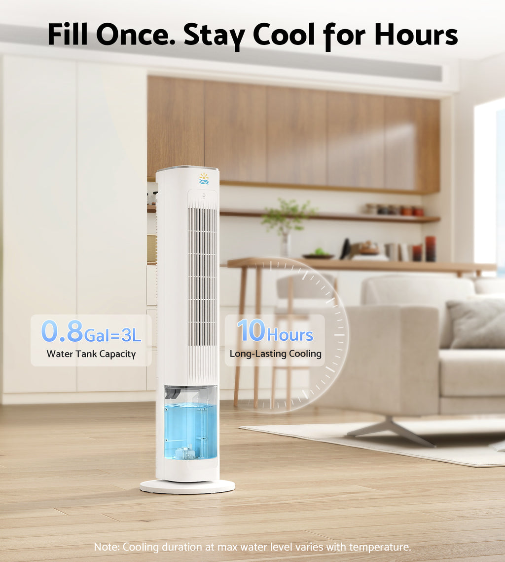 Flamemore Evaporative Air Cooler Fan with Remote & Ice Packs, Oscillating Tower Air Conditioner with Humidify, White&Gray