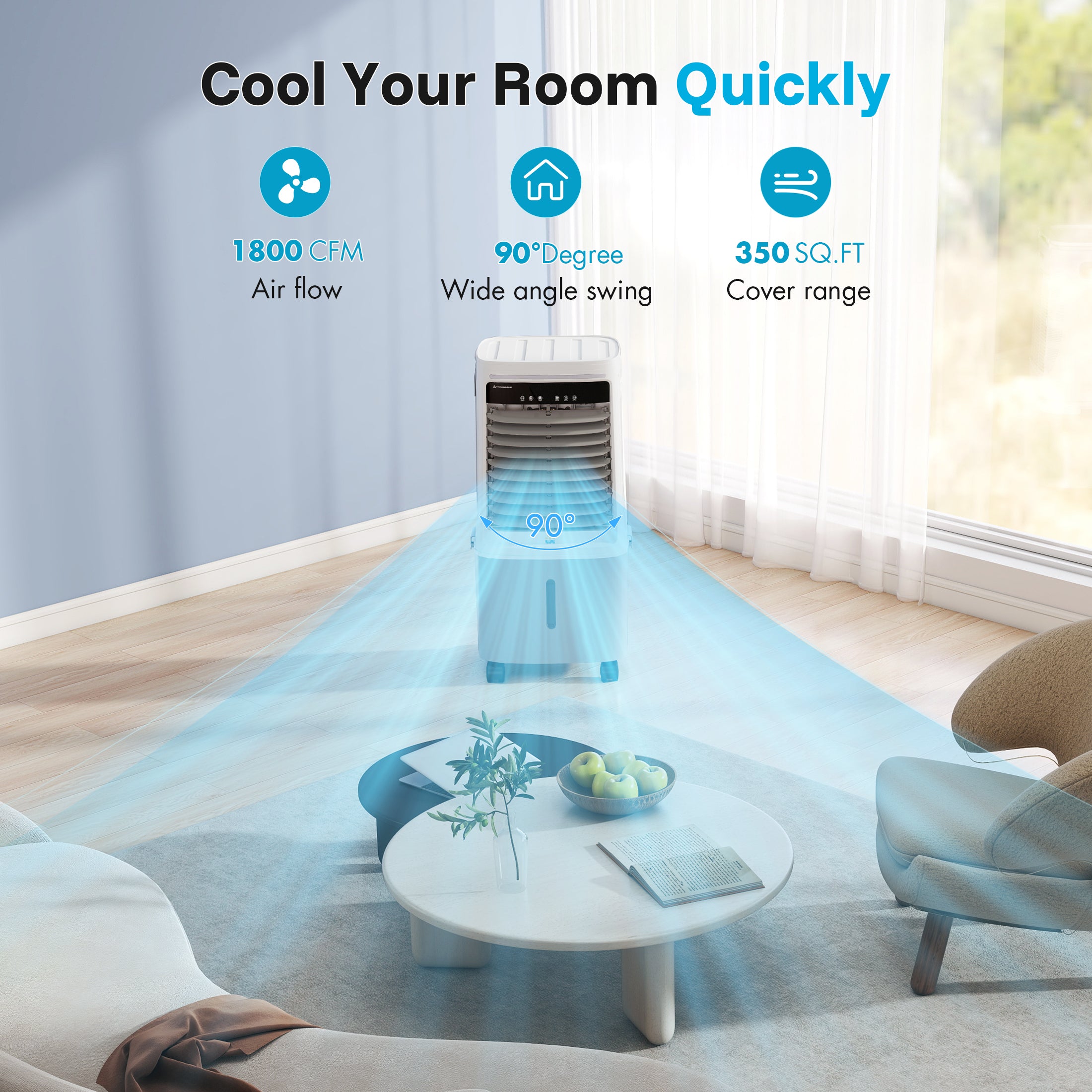 Flamemore Upgraded 1800CFM Evaporative Air Cooler Fan Humidifier with 6.6 gal Tank & 4 Ice Packs, Portable Swamp Cooler for Indoor/Outdoor