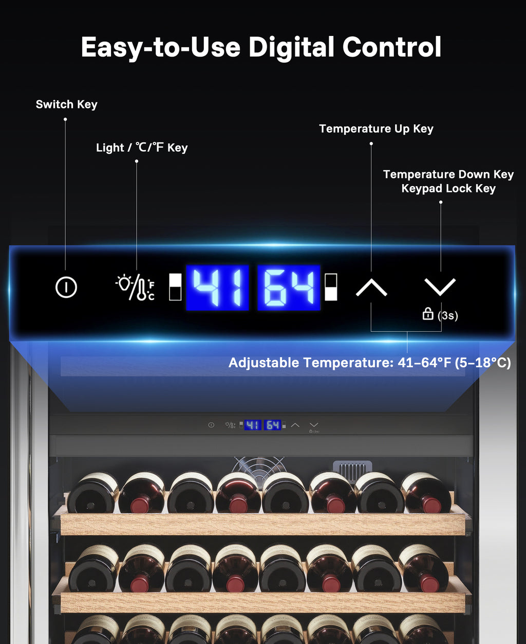 Flamemore 24" Dual Zone Wine Fridge - 46 Bottle Capacity, 41–64°F, Under-Counter/Freestanding Wine Cooler Refrigerator for for Home, Bar