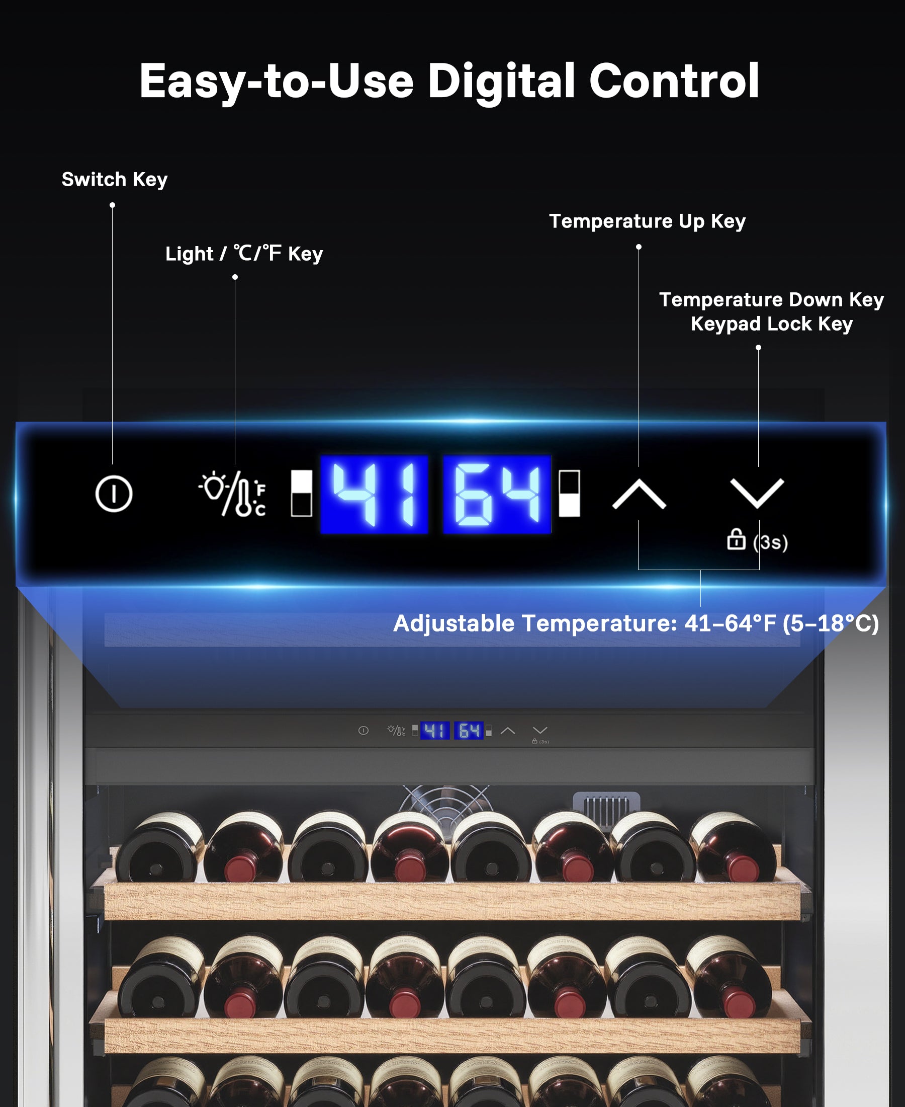 Flamemore 24" Dual Zone Wine Fridge - 46 Bottle Capacity, 41–64°F, Under-Counter/Freestanding Wine Cooler Refrigerator for for Home, Bar