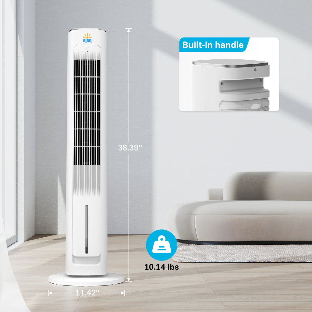Flamemore Evaporative Air Cooler Portable Air Conditioners, 3-in-1 Oscillating Tower Cooler Fan&Humidify, White&Gray