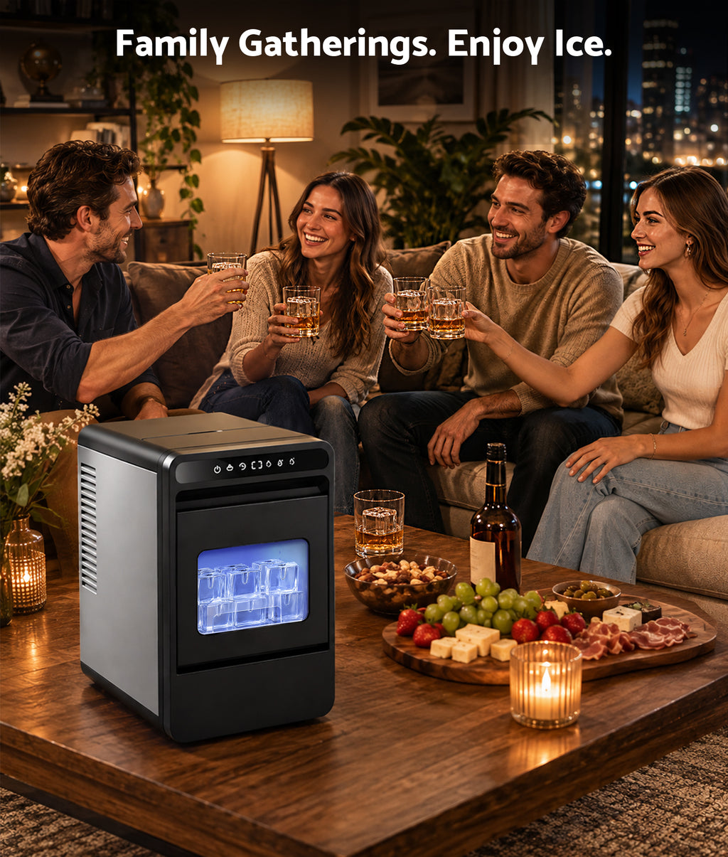 Flamemore Large Cube Ice Maker, Crystal Clear Ice Machine Countertop, 1.6'' Craft Ice Maker Portable, 22-26Lbs/Day, Self-Cleaning & 24H Timer, for Home Bar, Whiskey & Cocktails