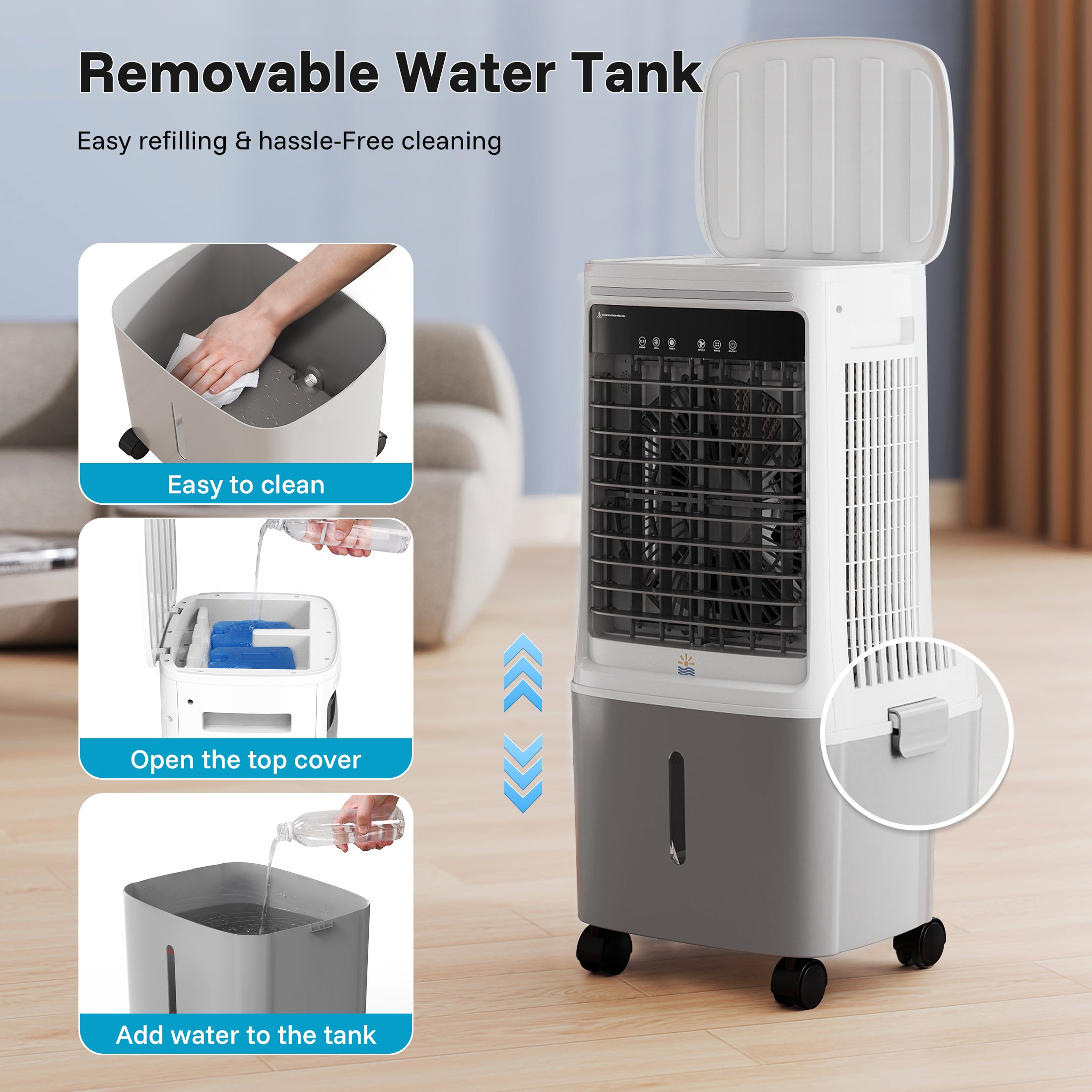 Flamemore Upgraded 1800CFM Evaporative Air Cooler Fan Humidifier with 6.6 gal Tank & 4 Ice Packs, Portable Swamp Cooler for Indoor/Outdoor