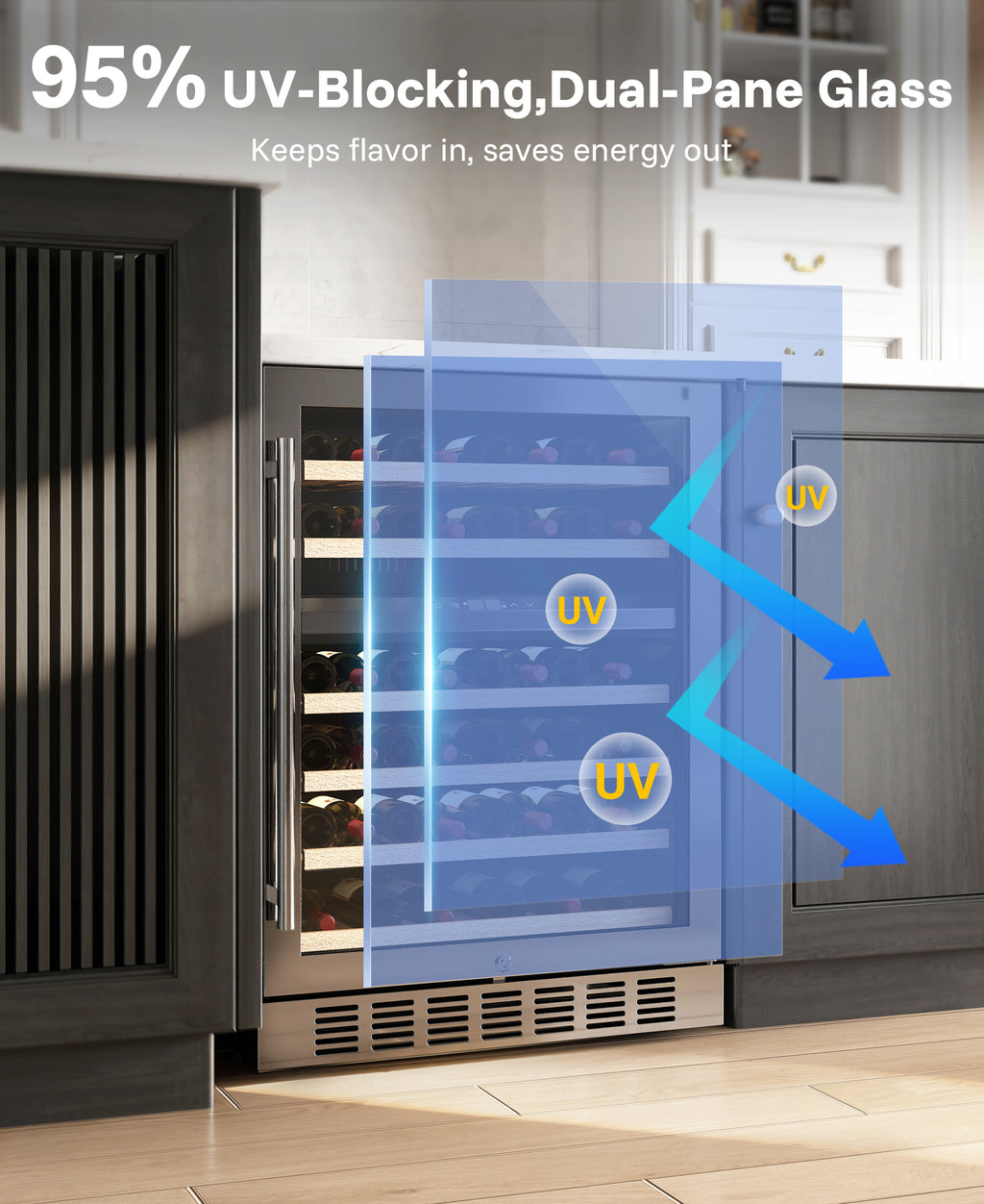 Flamemore 24" Dual Zone Wine Fridge - 46 Bottle Capacity, 41–64°F, Under-Counter/Freestanding Wine Cooler Refrigerator for for Home, Bar