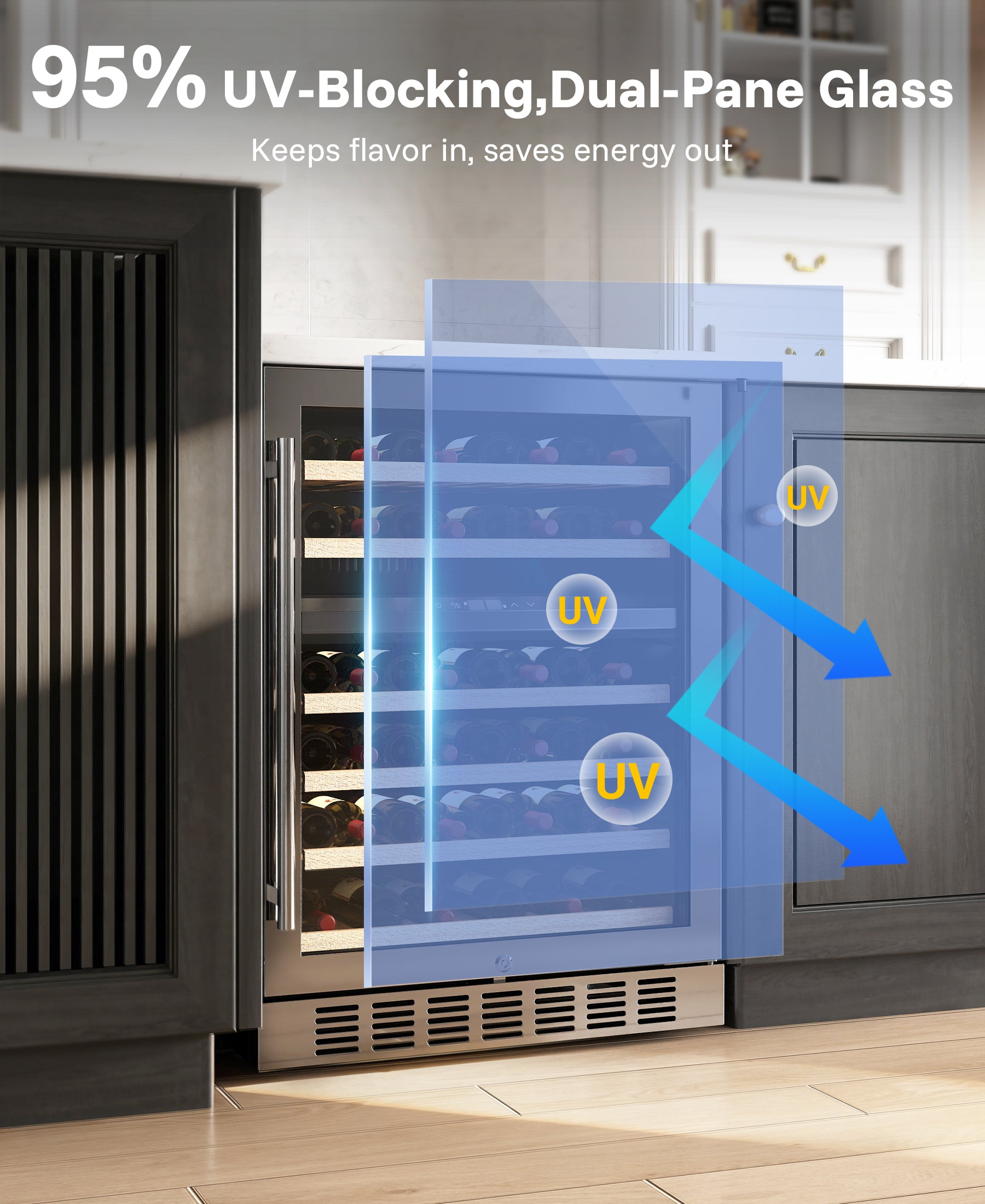 Flamemore 24" Dual Zone Wine Fridge - 46 Bottle Capacity, 41–64°F, Under-Counter/Freestanding Wine Cooler Refrigerator for for Home, Bar