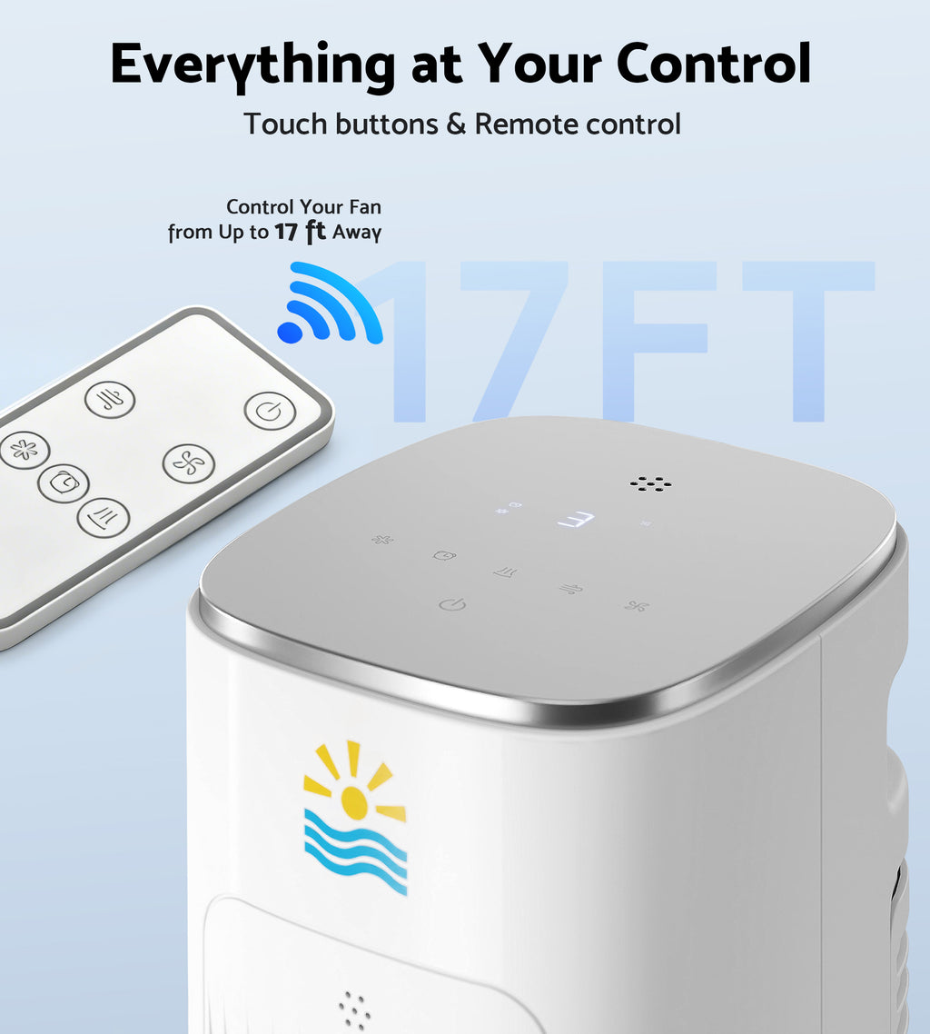 Flamemore Evaporative Air Cooler Fan with Remote & Ice Packs, Oscillating Tower Air Conditioner with Humidify, White&Gray