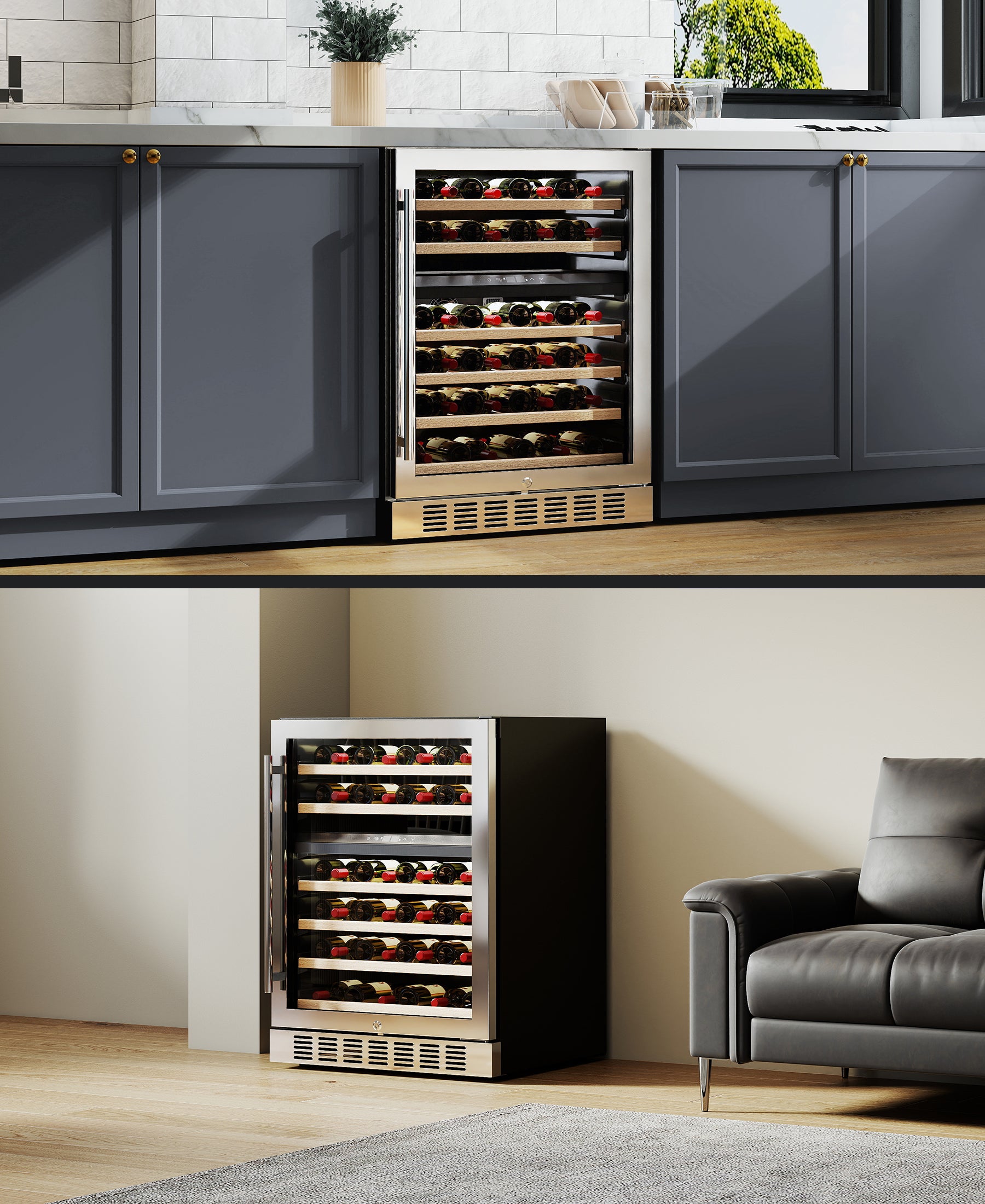 Flamemore 24" Dual Zone Wine Fridge - 46 Bottle Capacity, 41–64°F, Under-Counter/Freestanding Wine Cooler Refrigerator for for Home, Bar