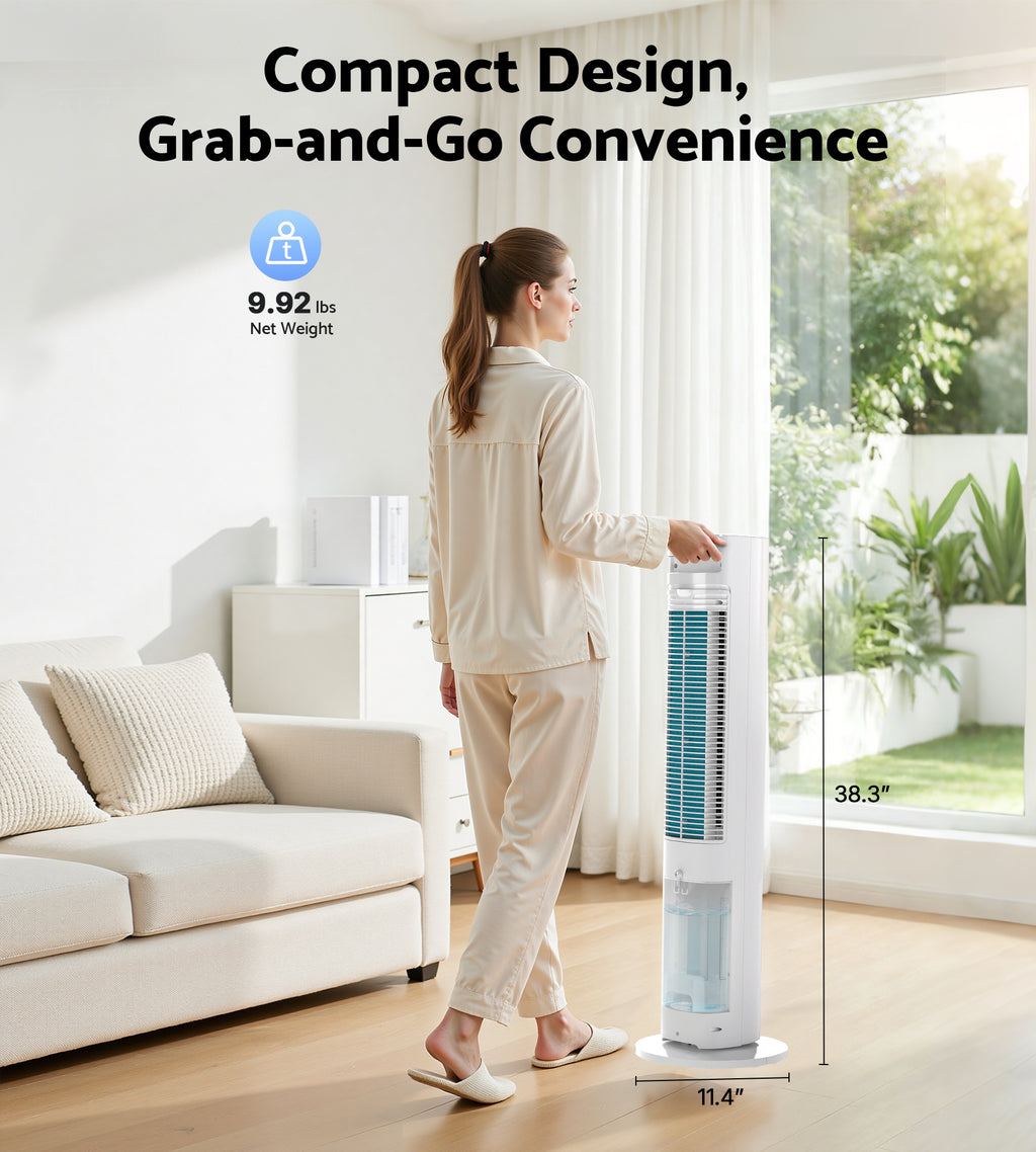 Flamemore Evaporative Air Cooler Fan with Remote & Ice Packs, Oscillating Tower Air Conditioner with Humidify, White&Black