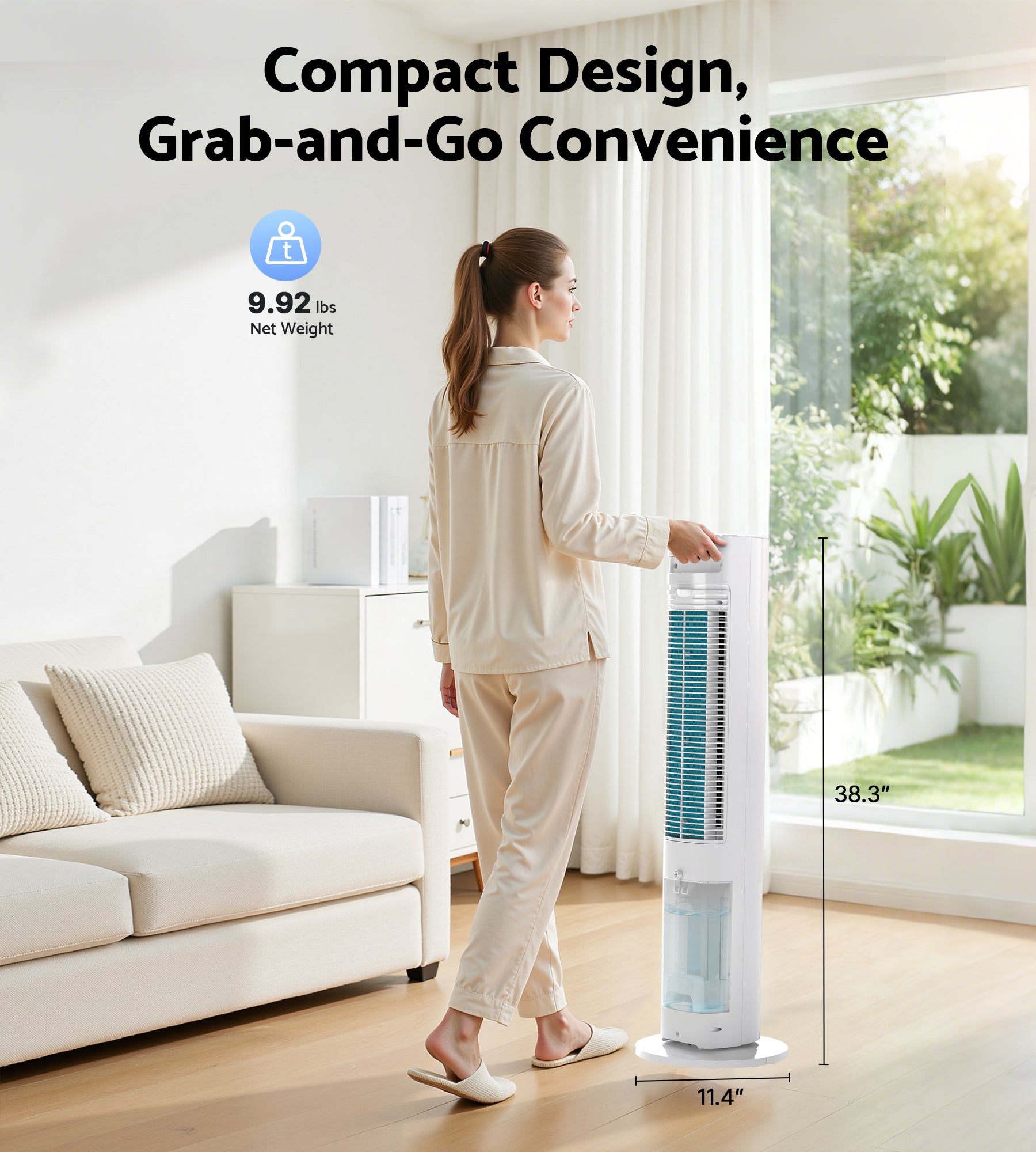 Flamemore Evaporative Air Cooler Fan with Remote & Ice Packs, Oscillating Tower Air Conditioner with Humidify, White&Black