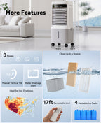 Flamemore Upgraded 1800CFM Evaporative Air Cooler Fan Humidifier with 6.6 gal Tank & 4 Ice Packs, Portable Swamp Cooler for Indoor/Outdoor