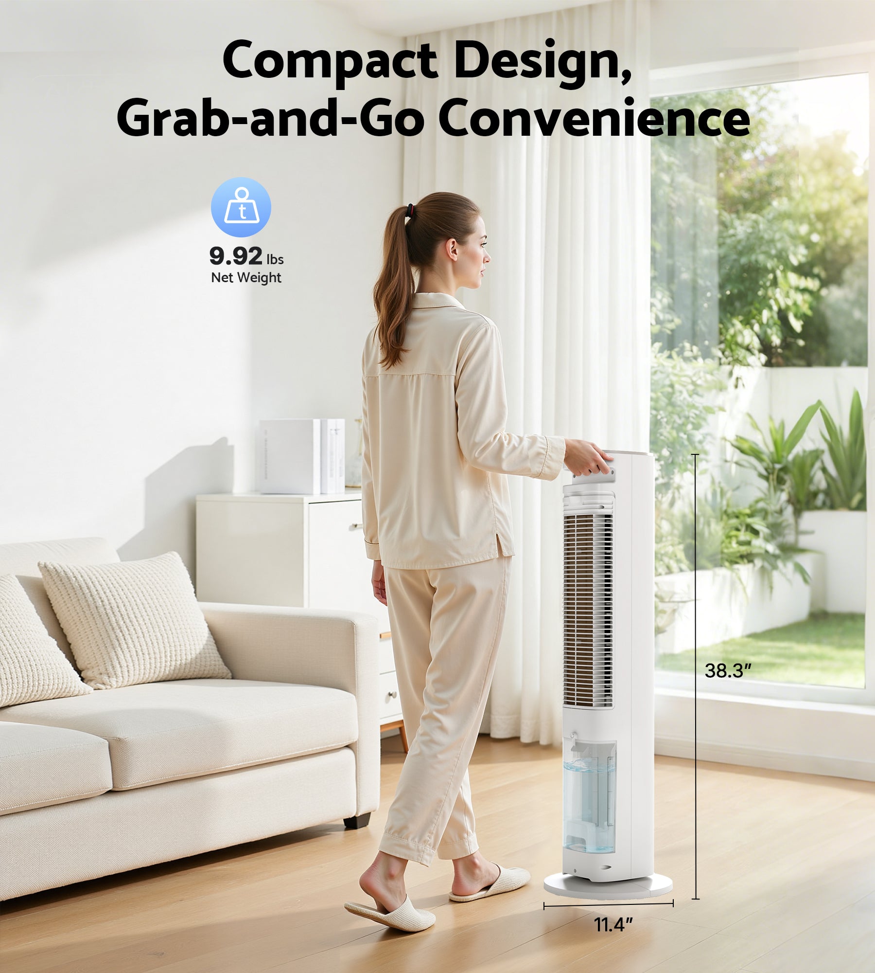 Flamemore Evaporative Air Cooler Fan with Remote & Ice Packs, Oscillating Tower Air Conditioner with Humidify, White&Gray