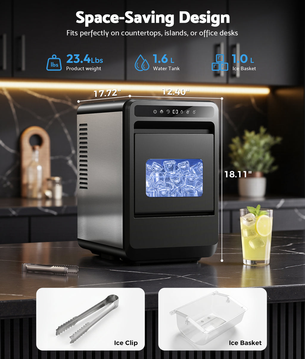 Flamemore Clear Ice Cube Maker, 8 Crystal Clear 1.2" Large Jelly Ice Cubes in 20 Mins, Slow-Melting, 24H Timer, Self-Cleaning, for Home Whiskey, Cocktails & Bourbon