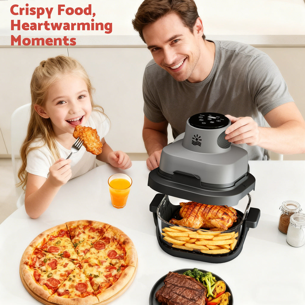 Flamemore Crispi Air Fryer with 4 Presets, Non Toxic Glass, Portable 4 QT & 6 Cup Glass Containers with Lids, Dishwasher Safe, Dark Gray