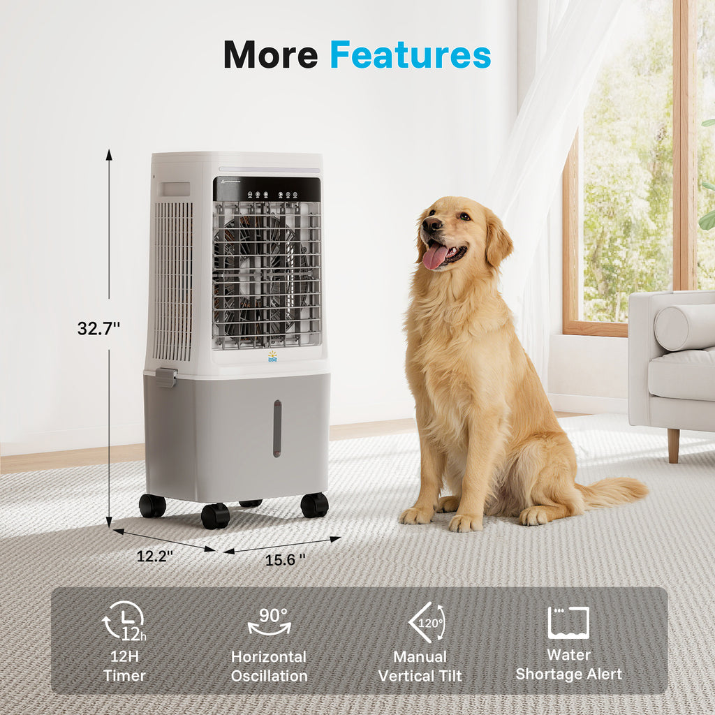 Flamemore Upgraded 1800CFM Evaporative Air Cooler Fan Humidifier with 6.6 gal Tank & 4 Ice Packs, Portable Swamp Cooler for Indoor/Outdoor