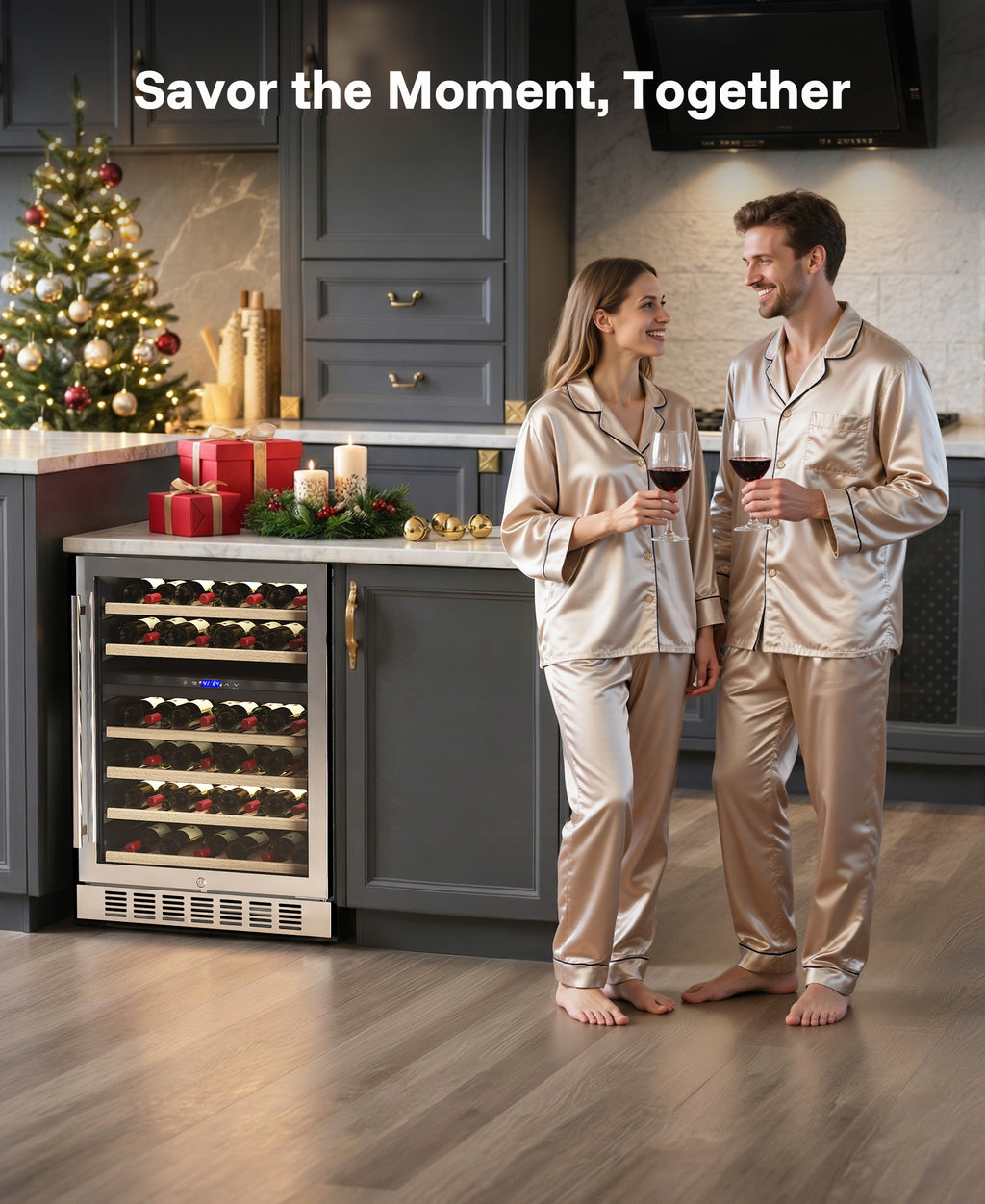 Flamemore 24" Dual Zone Wine Fridge - 46 Bottle Capacity, 41–64°F, Under-Counter/Freestanding Wine Cooler Refrigerator for for Home, Bar