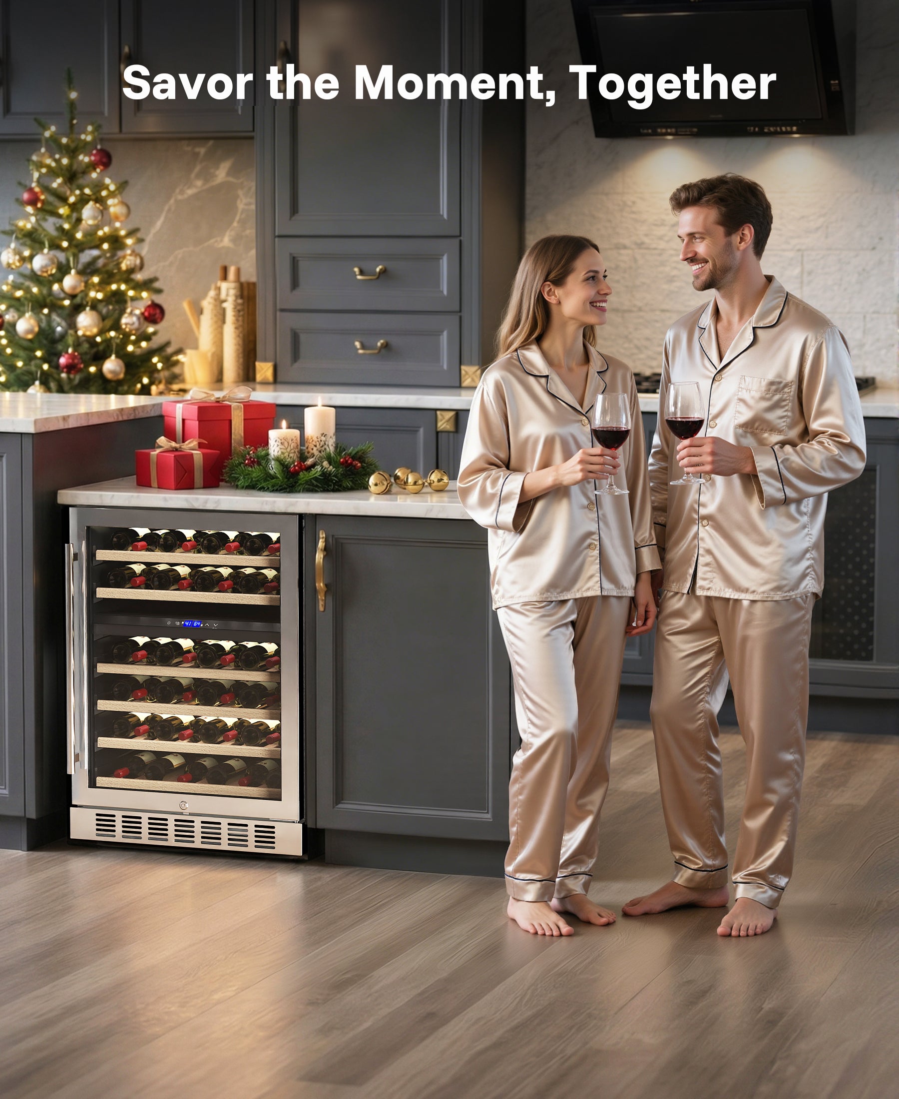 Flamemore 24" Dual Zone Wine Fridge - 46 Bottle Capacity, 41–64°F, Under-Counter/Freestanding Wine Cooler Refrigerator for for Home, Bar